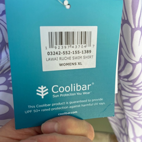 Coolibar Lawai Ruche Purple and White Floral Sun Protection Top - Picture 4 of 8